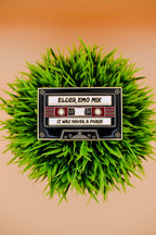 Tape cassette labeled 'Elder Emo Mix' on a grassy background