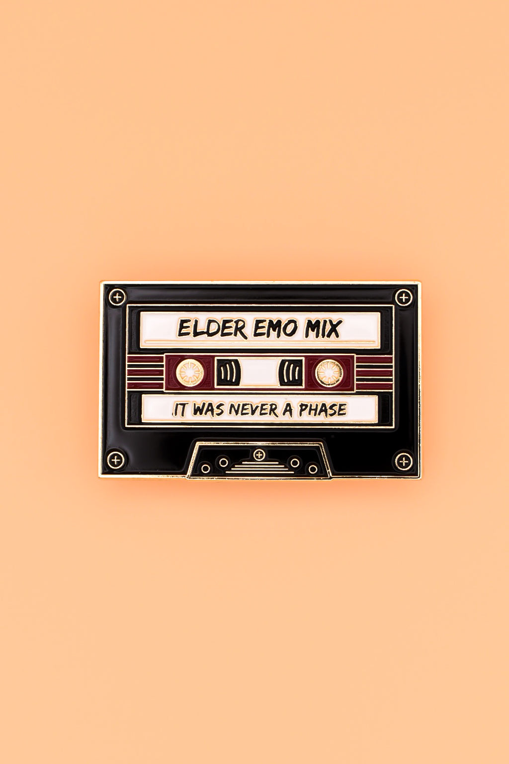 Cassette tape design with 'Elder Emo Mix' text on a peach background