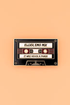 Cassette tape design with 'Elder Emo Mix' text on a peach background