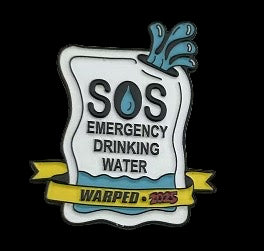 Enamel Pin of "SOS Emergency Drinking Water" as a reference to Warped Tour 2025